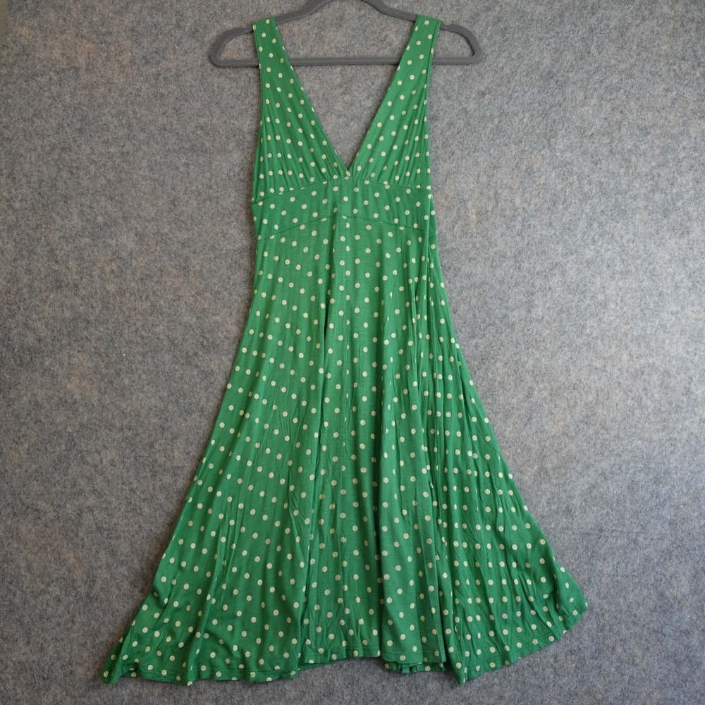 Vintage Green Polka Dot Fit and Flare Dress M Rayon Midi Sleeveless Babydoll Y2K - Picture 3 of 9